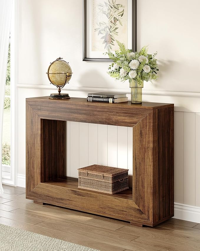LITTLE TREE 47 Inches Console Table, Sofa Table with Storage, Modern Entryway Table for Hallway, Narrow Long Sofa Entryway Table for Living Room, Brown
