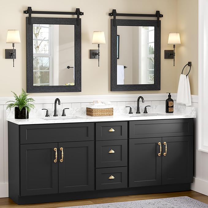 Farmhouse Bathroom Mirror for Over Sink 22”x32” Black, Rustic Western Barn Decor Bathroom Vanity Mirror, Wall Mirror for Bathroom, Living Room, Bedroom, Entryway