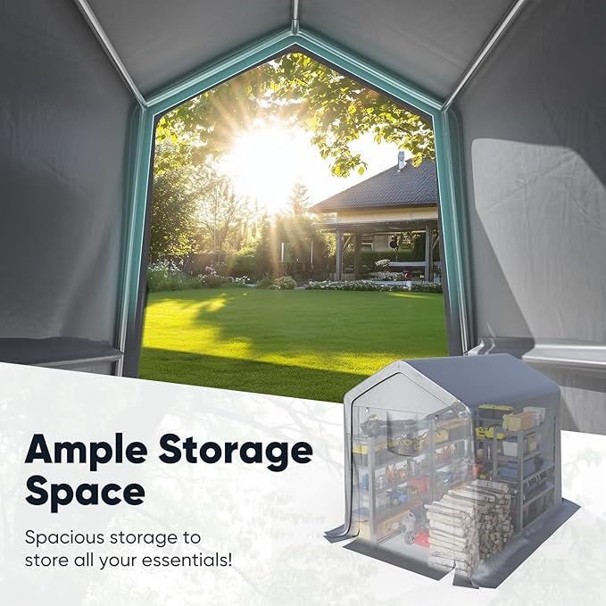 Quictent Heavy Duty 6x8FT Carport Shelter with Roll-Up Mesh Windows & Reinforced Frame, Portable Garage Canopy for Motorcycle Storage, Outdoor Equipment, Patio Furniture Cover - Silver Gray