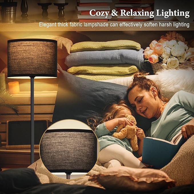 TOBUSA 65’’ Black Floor Lamp for Bedroom, Living Room Pole Floor Light with Black Shade, Modern Tall Standing Lamp with 3-Color Changing E26 Bulbs, Minimalist Stand-up LED Floor Lamp with Foot Pedal