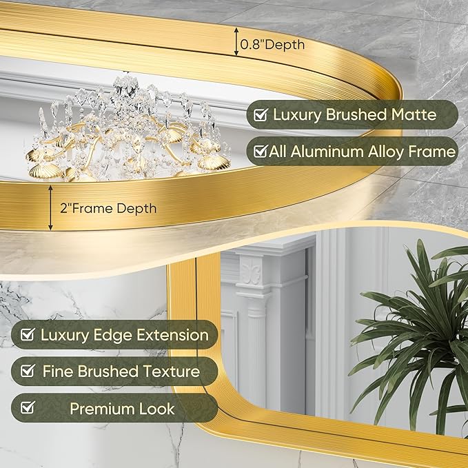 Suidia 24" x 36" Bathroom Mirror, Bathroom Vanity Mirror Metal Framed, Wall-Mounted Mirrors for Bedroom, Living Room, Entryway, Hallway, Gold, Arch Style