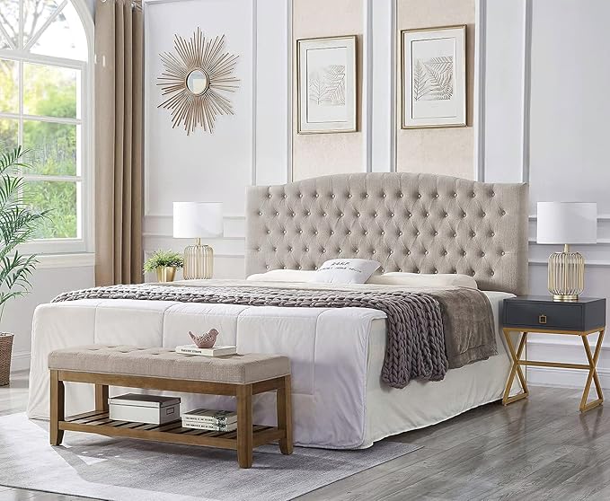 24KF Upholstered Tufted Button Linen Fabric Headboard,Comfortable Fashional Headboard King/CA King Size,Linen