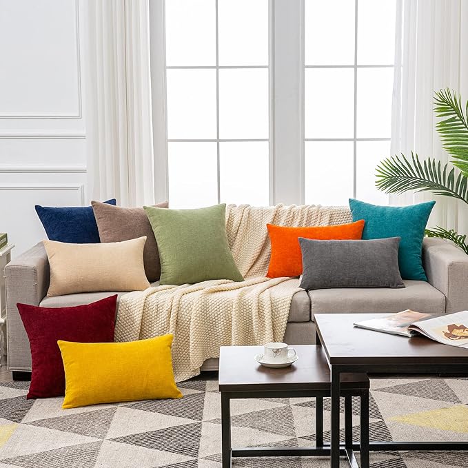 GAWAMAY Decorative Throw Pillow Covers 16x16 Inch Set of 2, Super Soft Chenille Square Pillows Farmhouse Fall Pillowcase for Living Room Bedroom Sofa Couch Cushion Cover Navy Blue 40x40cm