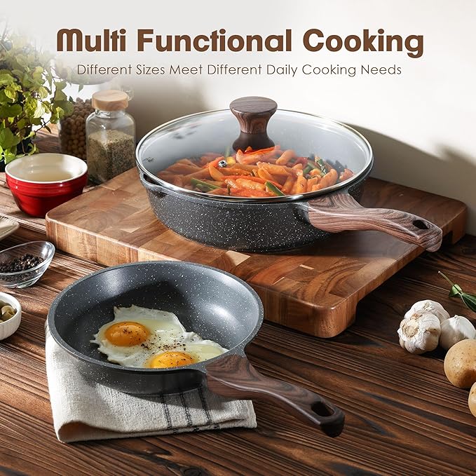 SENSARTE Nonstick Frying Pan Skillets, Swiss Granite Coating Omelette Pans, Healthy Cookware Chef's Pan, Free of Intentionally Added PFOA (8 Inch Frying Pan and 3.5QT Saute Pan)