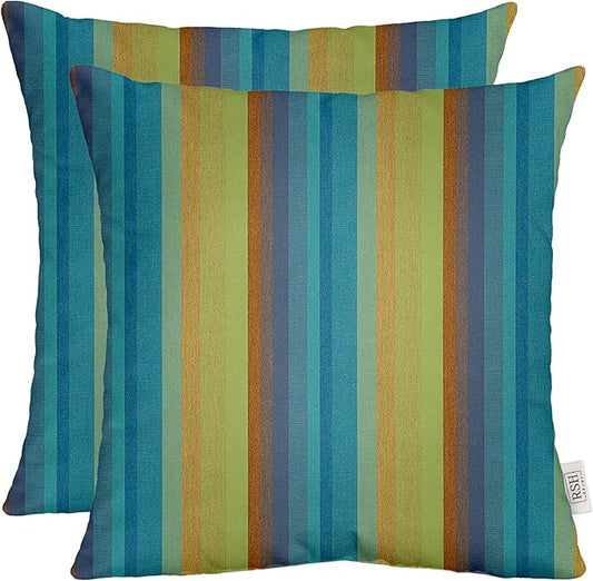 RSH DECOR: Sunbrella Square Throw Pillows Set of 2 | 17" x 17" | Water and Fade-Resistant Performance Fabric | Outdoor Pillow Covers with Down-Alternative Inserts | Astoria Lagoon