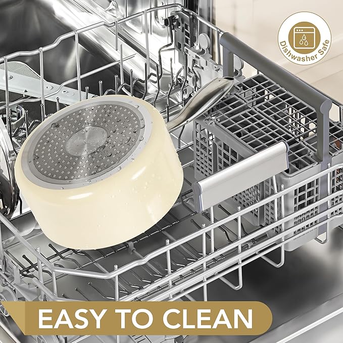 MICHELANGELO 3 Quart Saucepan with Lid - Non Toxic Sauce Pan with Nonstick Ceramic Coating, Scratch-Resistant, Induction Saucepan Suitable for All Stovetops, Beige