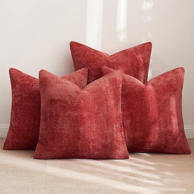MIULEE Christmas Red Pack of 4 Couch Throw Pillow Covers 20x20 Inch Soft Decorative Chenille Pillow Covers Farmhouse Accent Cushion Covers for Boho Home Decor Sofa Bedroom Living Room