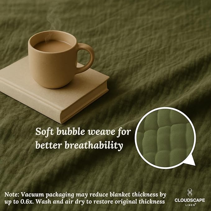 Soft 4 Layer Muslin Cotton Blanket King Size,100% Cotton Blanket, Lightweight and Breathable for All Season, Best for Spring, 92x108, Olive Green