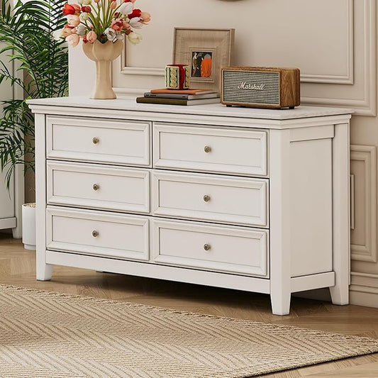 BLANKSPACE White 6 Drawer Dresser, Modern Dresser for Bedroom, Wood Drawer Organizer with Metal Knobs, Large Capacity Cabinet for Bedroom, Hallway