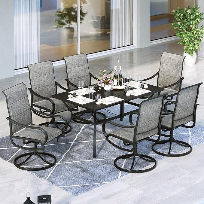 MFSTUDIO Patio Dining Set for 6, Outdoor Dining Set with Umbrella Hole, 7 Piece Patio Table and Chairs Set for Deck Backyard Poolside Garden