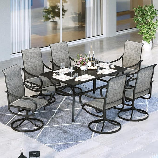 MFSTUDIO Patio Dining Set for 6, Outdoor Dining Set with Umbrella Hole, 7 Piece Patio Table and Chairs Set for Deck Backyard Poolside Garden