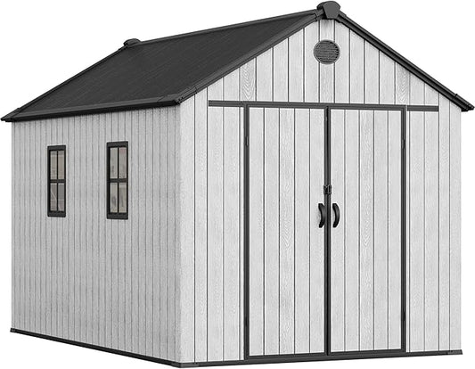 YITAHOME 8x12 FT Outdoor Storage Shed with Floor, Waterproof Plastic Garden Shed with Lockable Doors, 2 Windows & 2 Vents, 656 cu. ft. Resin Shed for Tools, Bikes, Patio or Backyard, Gray