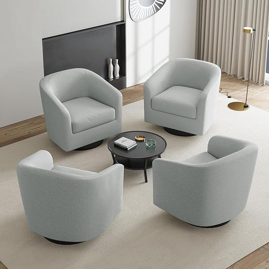 UIXE Swivel Accent Chairs Set of 4, Chenille Barrel Chair Upholstered Armchair for Living Room, Modern Round Arm Chair Small Single Sofa Bedroom Reading Seat - Light Gray