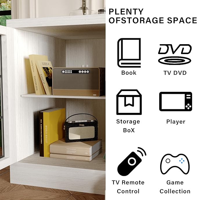 CharaVector 3-Sided Farmhouse Electric Fireplace TV Stand for TVs up to 75'', Entertainment Center with Glass Door Storage Cabinet, 60'' Large TV Stands with 30''Fireplace, White