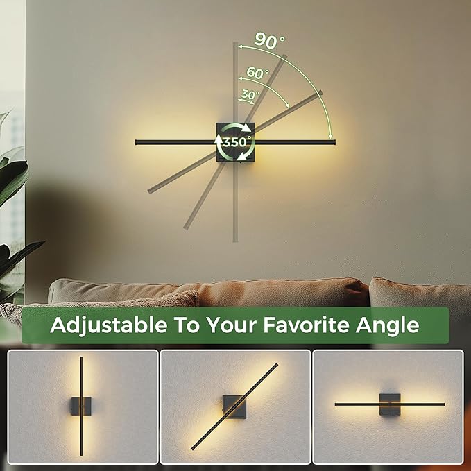 DORESshop Battery Operated Wall Sconces Set of Two with Remote Control, Rechargeable Wall Sconce, 350°Rotate Dimmable Wireless Wall Sconce for Living Room, Hallway, Bedroom, 23.7 Inch, Black(2 Pack)