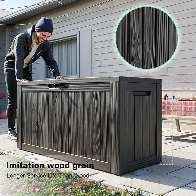 Vixzen 85 Gallon Resin Deck Box, Lockable Outdoor Storage Box for Patio Cushions Storage Furniture,Garden Tools, Pool Supplies, Weatherproof and UV Resistant,Black