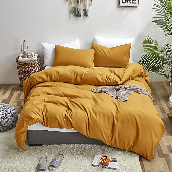 Luxlovery Mustard Yellow Comforter Set Queen Bedding Ginger Yellow Quilts Blanket Comfy Lightweight Cozy Solid Color Comforter Set for Women Men