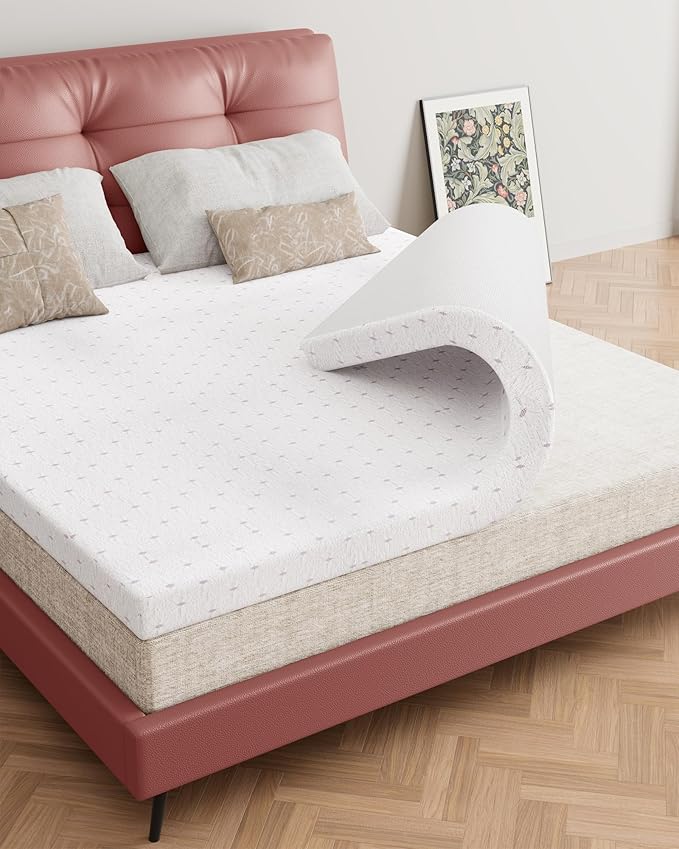 Ferlizer 4" [Full XL] Mattress Topper, Memory Foam Mattress Topper Full Extra Long for College Dorm with Ultra Soft Cover & Corner Straps, Lavender Infused CertiPUR-US Certified