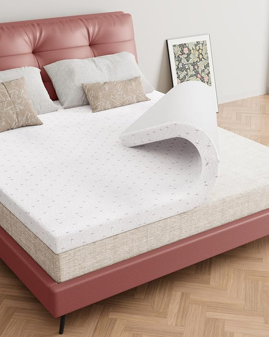 Ferlizer 4" [Queen] Mattress Topper, Memory Foam Mattress Topper Queen with Ultra Soft Cover & Corner Straps, Lavender Infused, CertiPUR-US Certified