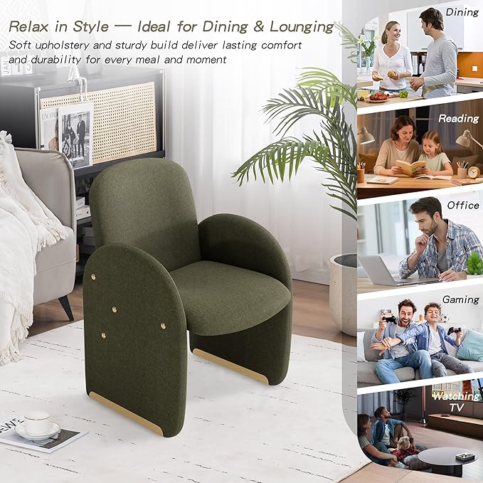 YOUTASTE Oversized Accent Chair for Living Room Bedroom Office, Upholstered Mohair Armchair with Wood Frame and Gold Metal Legs, Mid-Century Modern Comfy Lounge Chair, Green