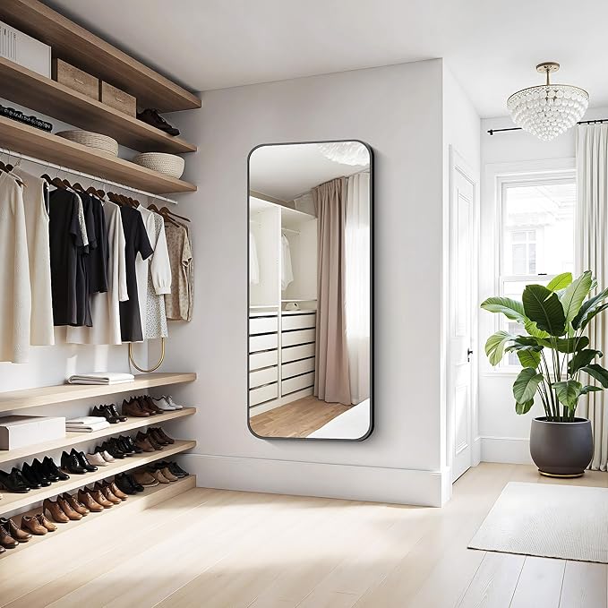 KOCUUY Black Bathroom Mirror 60"x28", Large Vanity Mirror with Rounded Corner, Metal Black Frame with Mordern Design for Bathroom, Living Room, Entryway, Hang Horizontal/Vertical