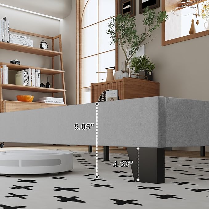 Full Size Bed Frame, Fabric Upholstered Platform Bed with Adjustable Headboard, Sturdy Frame and Wooden Slats, Noiseless, No Box Spring Required, Easy to Assemble, Light Grey