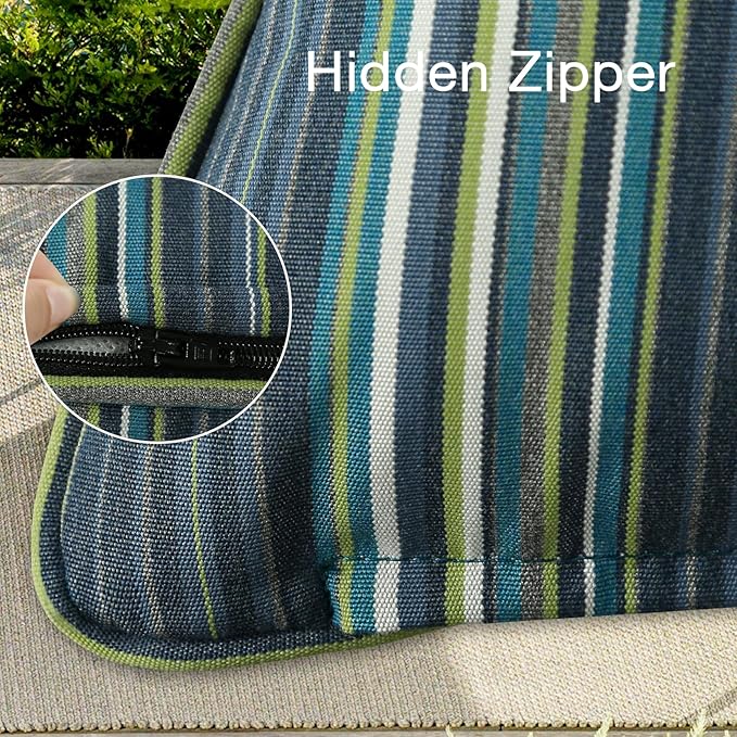 Sunbrella Decorative Outdoor Water Repellent Throw Pillows with Inserts, Set of 4, 20" x12" Pillows for Patio, Backyard, Bed, Couch, and Patio Furniture, Beach Stripe Lagoon