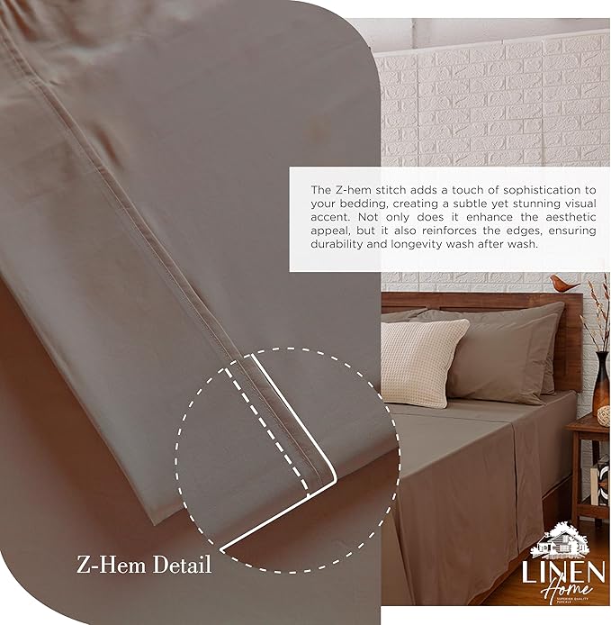 Linen Home 100% Cotton Percale Sheets Twin Size, Taupe, Deep Pocket, 3 Pieces Set - 1 Flat, 1 Deep Pocket Fitted Sheet and 1 Pillowcase, Crisp Cool and Strong Bed Linen
