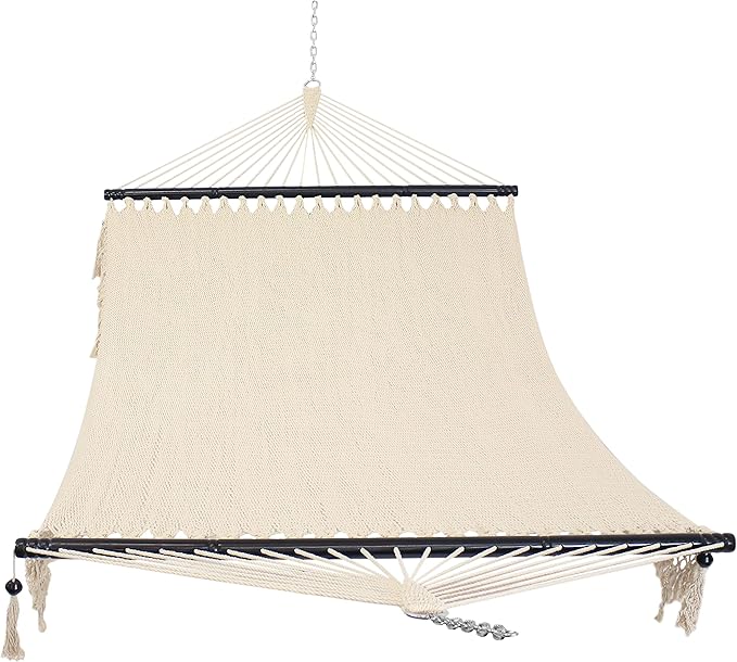 Sunnydaze Woven Double Hammock for Outside with Crocheted Edges and Spreader Bars - 600-Pound Weight Capacity Outdoor Hammock for Trees