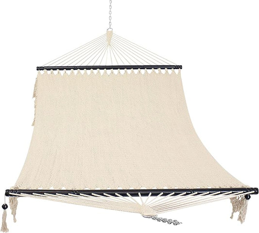 Sunnydaze Woven Double Hammock for Outside with Crocheted Edges and Spreader Bars - 600-Pound Weight Capacity Outdoor Hammock for Trees