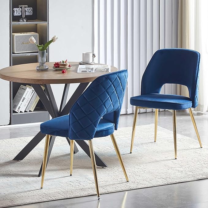 NORDICANA 3-Piece Dining Table Set for 2 - Space Saving 37-Inch Round Table and Chairs, 2 Seaters Dining Set with Upholstered Dining Chairs (Navy Blue)