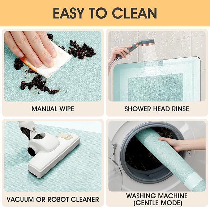 Ultra Thin Bath Mats Fit Under Door 2 piece, Upgrade Backing Non Slip Bath Mat, Quick Dry absorbent Bath Mat, Machine Washable Bathroom Rug for Bathroom, Bathtub, Kitchen, Sage Green, 24"x17"+48"x20"