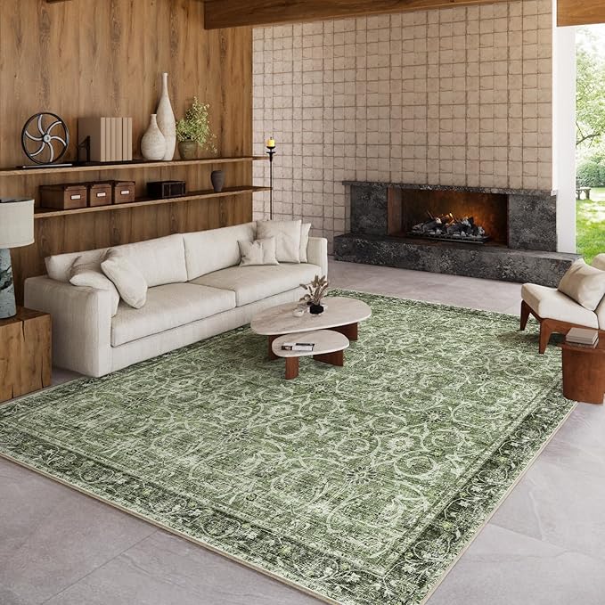 8x10 Washable Area Rugs Ultral Soft Non-Slip Stain Resistant Vintage Boho Large Carpet for High-Traffic Living Room & Dining Room