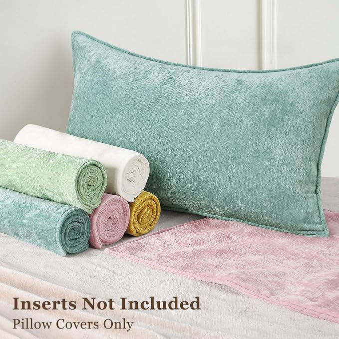 decorUhome Couch Throw Pillow Covers 26x26 Set of 2, Decorative Soft Euro Neutral Chenille Pillow Covers with Elegant Design for Sofa Bed Living Room Home Decor, Aqua Haze