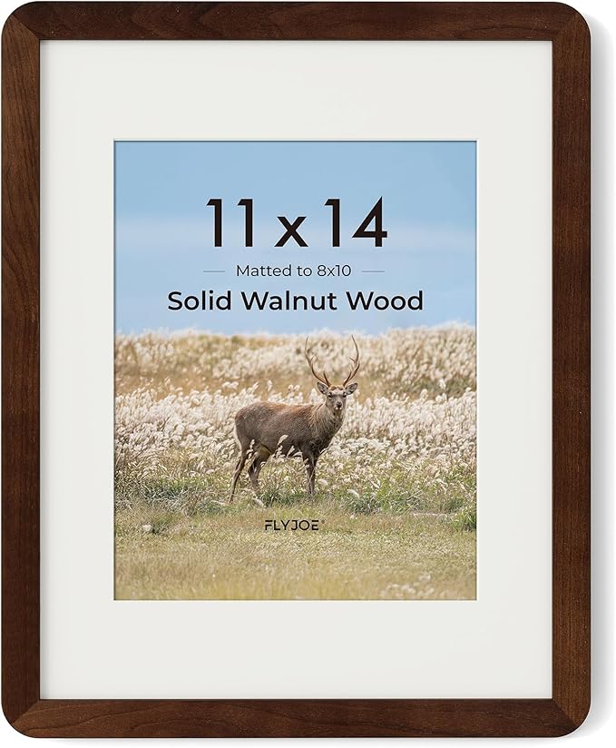 11x14 Picture Frame - Solid Walnut Wood Frame With Mat For 8x10, 11x14 Poster Frame, Plexiglas and Hanging Hardware Included, 11 By 14 Picture Frame Wood, Natural Walnut