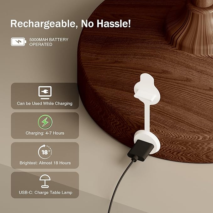 Table Lamp Cordless Battery Operated Lamp Waterproof,Desk Bedside Table Lamps for Bedroom, Outdoor Cordless Rechargeable Touch Lamps for Night Stands, 5000mAh LED Night Light for Living Room