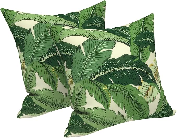 LVTXIII Outdoor Throw Pillow Covers 16 x 16 Inch, Covers ONLY Modern Cute Pattern Decorative Square Toss Pillow Case Pack of 2 for Home Patio Garden Sofa Bed Furniture, Swaying Palms Green