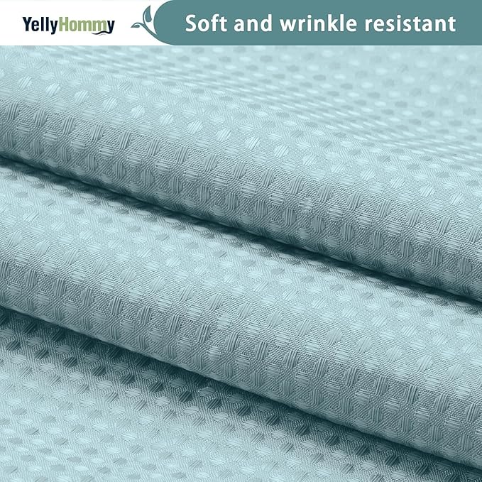 YellyHommy No Hook Shower Curtain with Snap in Liner Set Less Waffle Shower Curtain for Bathroom (Cyan, 81" L x 72" W)