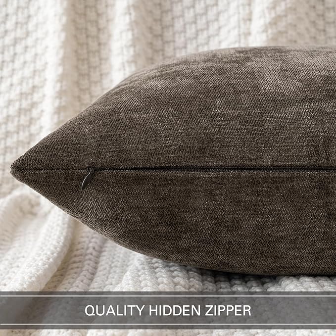 MIULEE Pack of 2 Brown Decorative Pillow Covers 18x18 Inch Soft Chenille Couch Throw Pillows Farmhouse Cushion Covers for Home Decor Sofa Bedroom Living Room