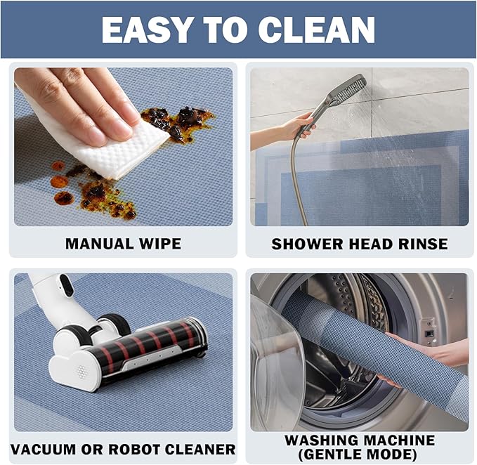 Non Slip Long Bath Mat Bathroom Runner, Rubber Backing Ultra Thin Bathroom Rugs Fit Under Door Quick Dry Super Absorbent Washable Bath Rug Shower Mat for Bathtub Sink Floor, Blue 24"x48"