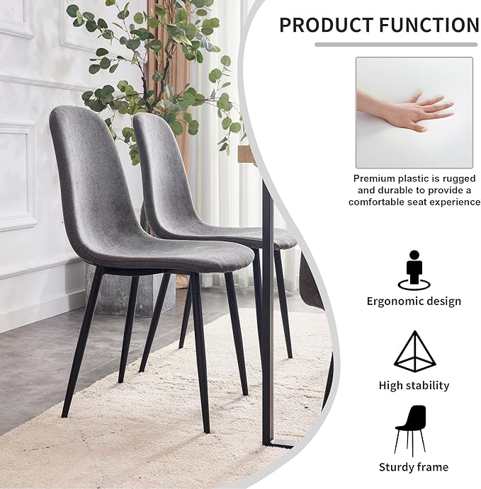 Round Dining Table Set for 4, 42" Kitchen Table with 4 Fabric Chairs, 5-Piece Modern Wood Dining Room Set for Small Space, Office or Kitchen