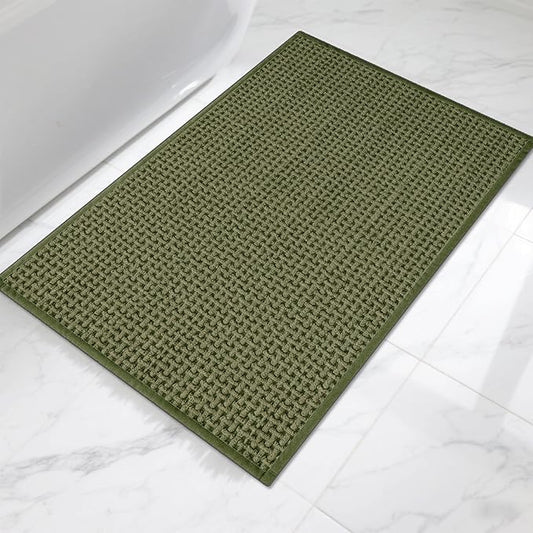 Bathroom Rugs Non Slip Washable, Super Absorbent Thin Bath Mat for Small Quick Dry Low Pile Bathroom Rug, (Dark Green, 32″x20″)