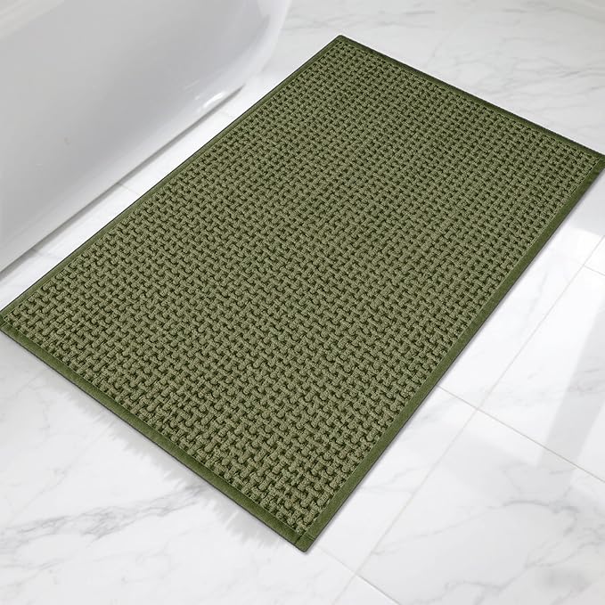 Bathroom Rugs Non Slip Washable, Super Absorbent Thin Bath Mat for Small Quick Dry Low Pile Bathroom Rug, (Dark Green, 36″x24″)