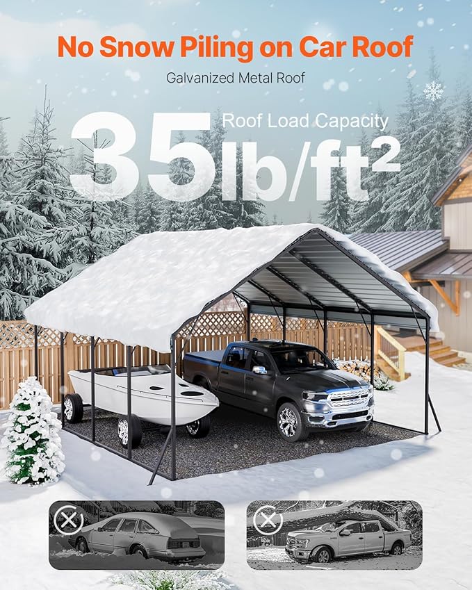 VEVOR Heavy Duty Metal Carport, 20 x 20 ft Outdoor Carport with Sturdy Frame & Roof, Car Garage Shade with Removable Sidewalls, Multi-Use Car Shelter for Pickup, Boat, Trucks & Tractors