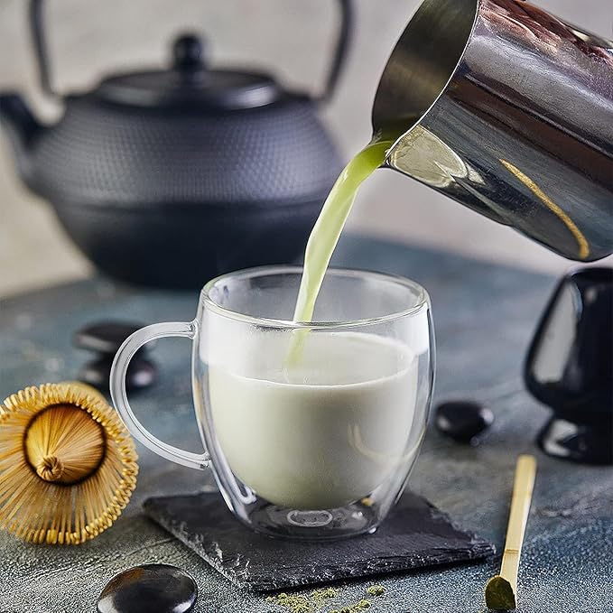 Espresso Cups Set Of 2 8 Oz, Double Walled Glass Coffee Mugs with Handle,Insulated Layer Coffee Cups,Clear Borosilicate Glass Mugs,Perfect for Cappuccino,Tea,Latte,Espresso,Hot Beverage,Wine