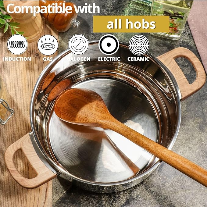 Daniks Oslo 10-Piece Stainless Steel Induction Cookware Set – Dishwasher Safe Saucepan, Frying Pan, Pots with Stay-Cool Handles, Glass Lids, Silver