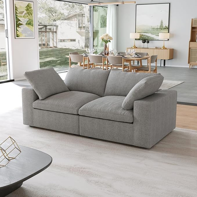 JACH Modular Sectional Couch, Love Seat Sofas, Modern Convertible Cloud Couch, Cushion Covers Removable, Comfy Sectional Sofa for Living Room Apartment (Grey)