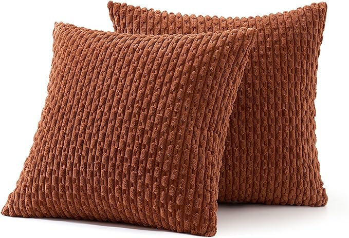 MIULEE Fall Burnt Throw Pillow Covers Soft Corduroy Decorative Set of 2 Boho Striped Pillow Covers Pillowcases Farmhouse Home Decor for Couch Bed Sofa Living Room 16x16 Inch