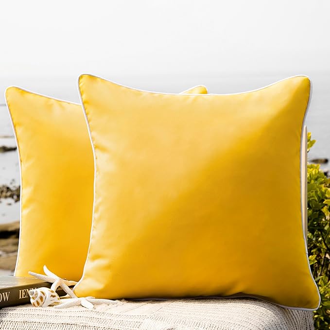 Phantoscope Pack of 2 Outdoor Waterproof Throw Pillow Covers Decorative Square Cushion Case Patio Pillows for Couch Tent Sunbrella (18''x18'', Yellow)
