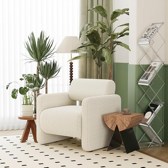 Accent Chair, Modern Armchair, Lamb Fabric Upholstered Comfortable Single Sofa with Backrest for Living Room, Bedroom, Reception Room, Waiting Room, Office (Beige)